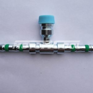 Фитинг RC-U07200 №6 врезной с заправочным портом R134а, «сростка» (елка) аналог Manuli 3/8, G6, #6, (8мм), под клипсу.